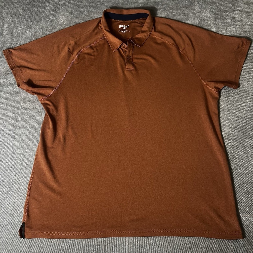 Rhone Delta Pique Polo Shirt Men XXL Rust Orange Performance Golf Tech Stretch